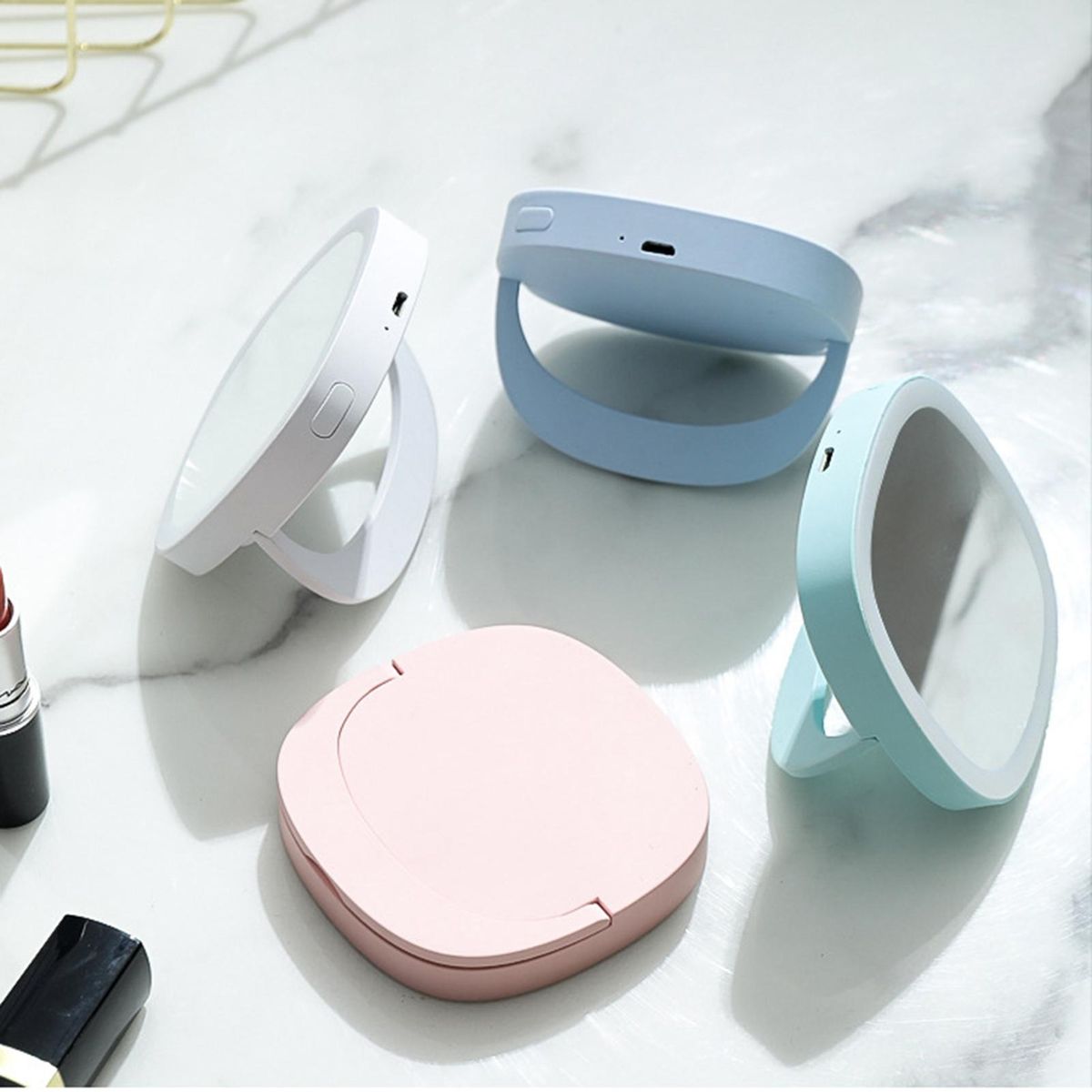Portable Makeup Vanity Mirror with Light Mini Compact Rechargeable Dimmable Leds Light Cosmetics Mirror