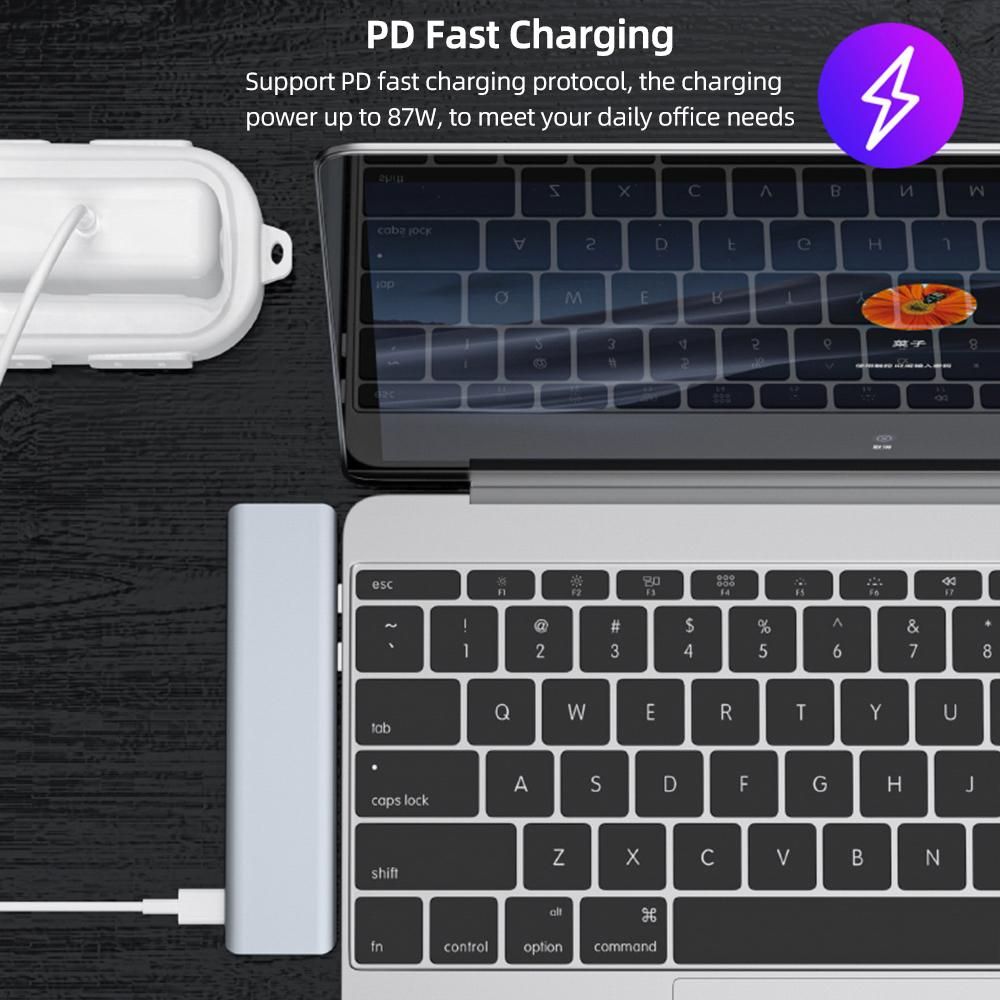 Multifunctional Type-C 7-port Expansion Hub Type-C 7-in-2 Hub Aluminum Alloy Shell HD+2*Type-C+USB3.0+USB2.0+SD TF Card Slots