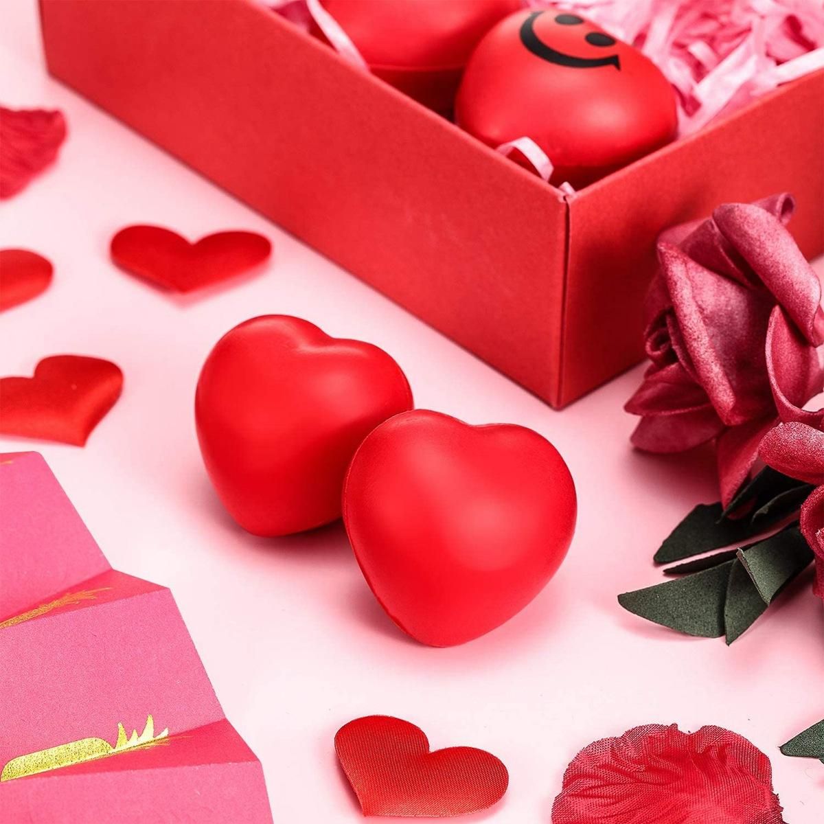 12Pcs Valentine'S Day Red Heart Stress Balls,Stress Balls
