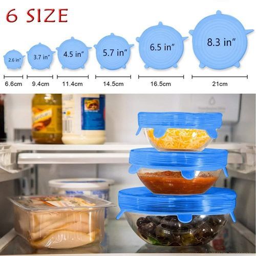 6pcs Reusable Silicon Stretch Lid Food Wrap Bowl Pan Kitchen