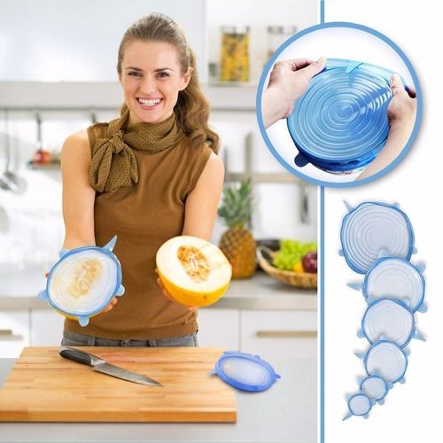 6pcs Reusable Silicon Stretch Lid Food Wrap Bowl Pan Kitchen