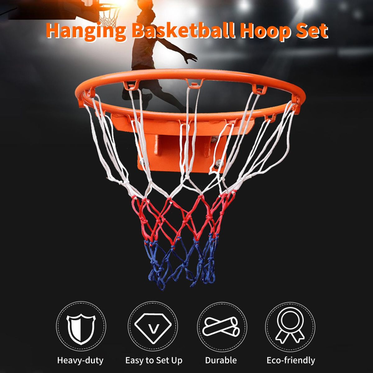 Hanging Basketball Hoop Set Heavy Duty Wall Durable Mounted Basketball Rim Goal for Adults Indoor Outdoor Sport