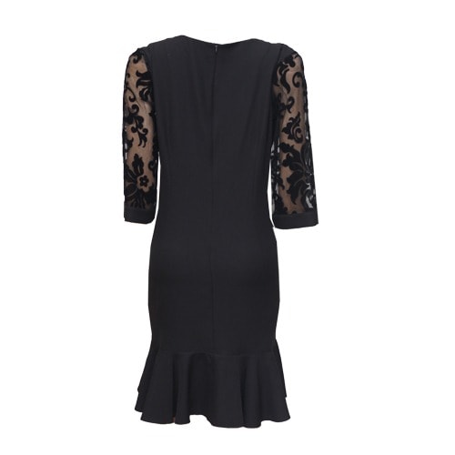 Black Mesh Sleeve Dress With Neck Piece.