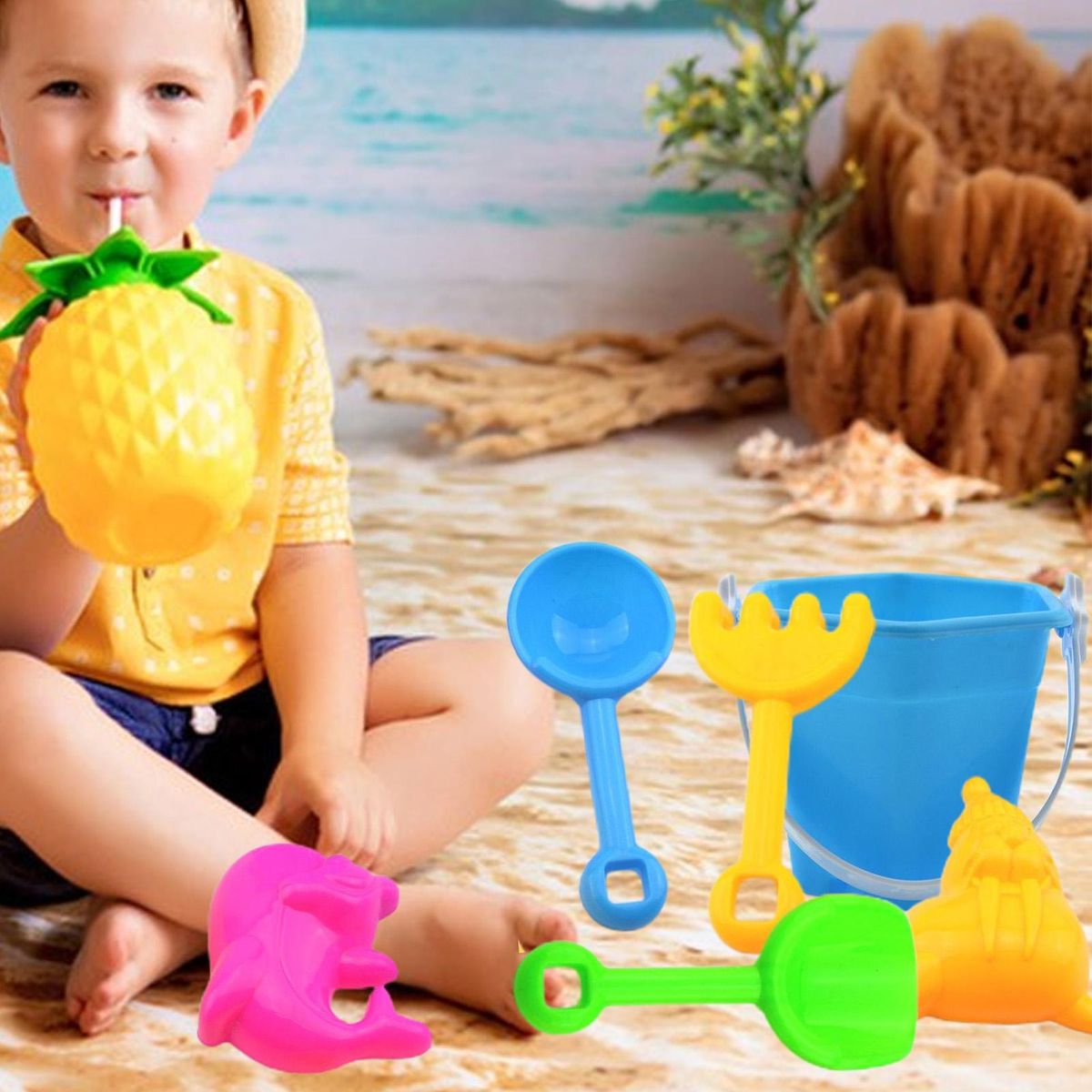 7PcsSet Sand Digging Tools Sand Digging Tools with Bucket Blue