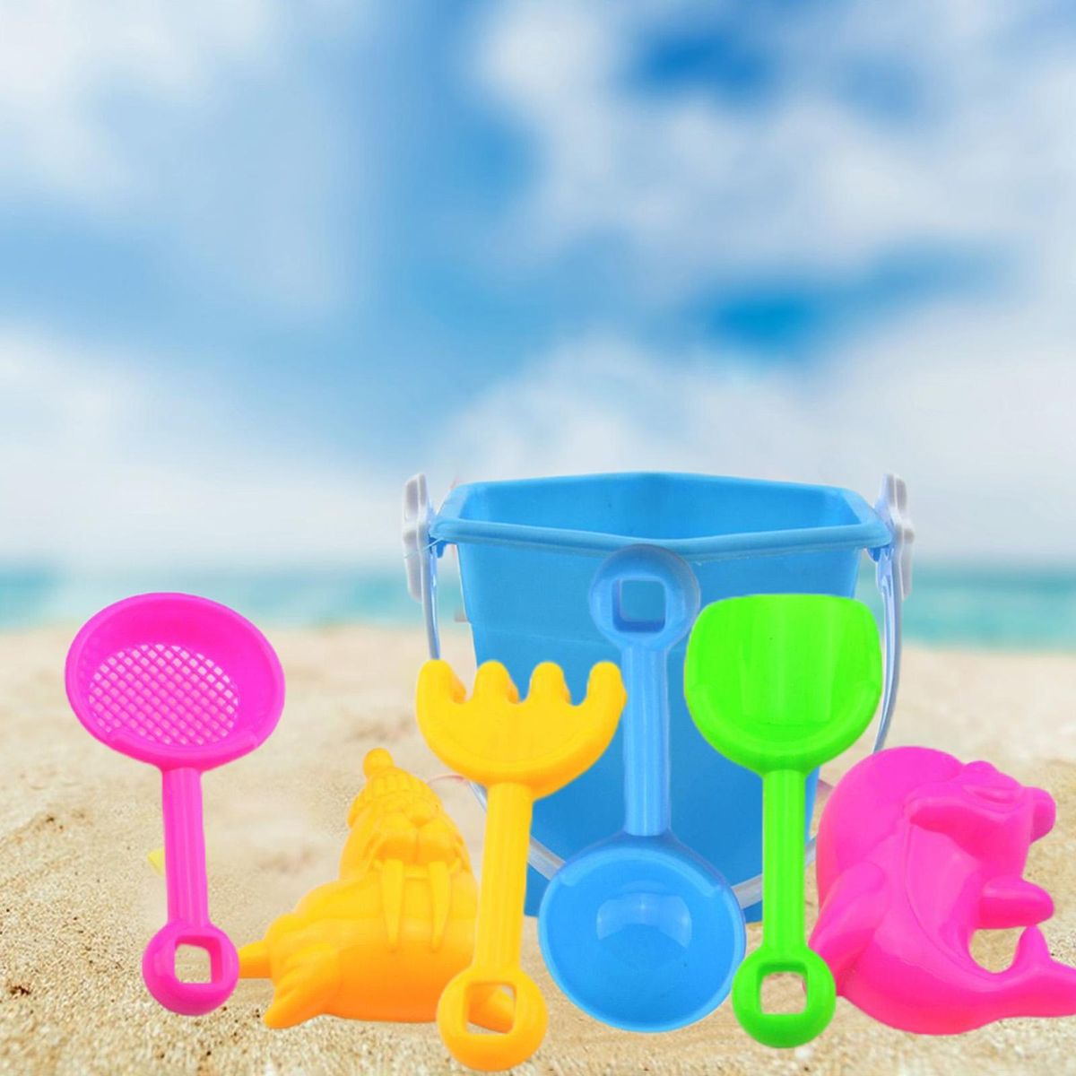 7PcsSet Sand Digging Tools Sand Digging Tools with Bucket Blue