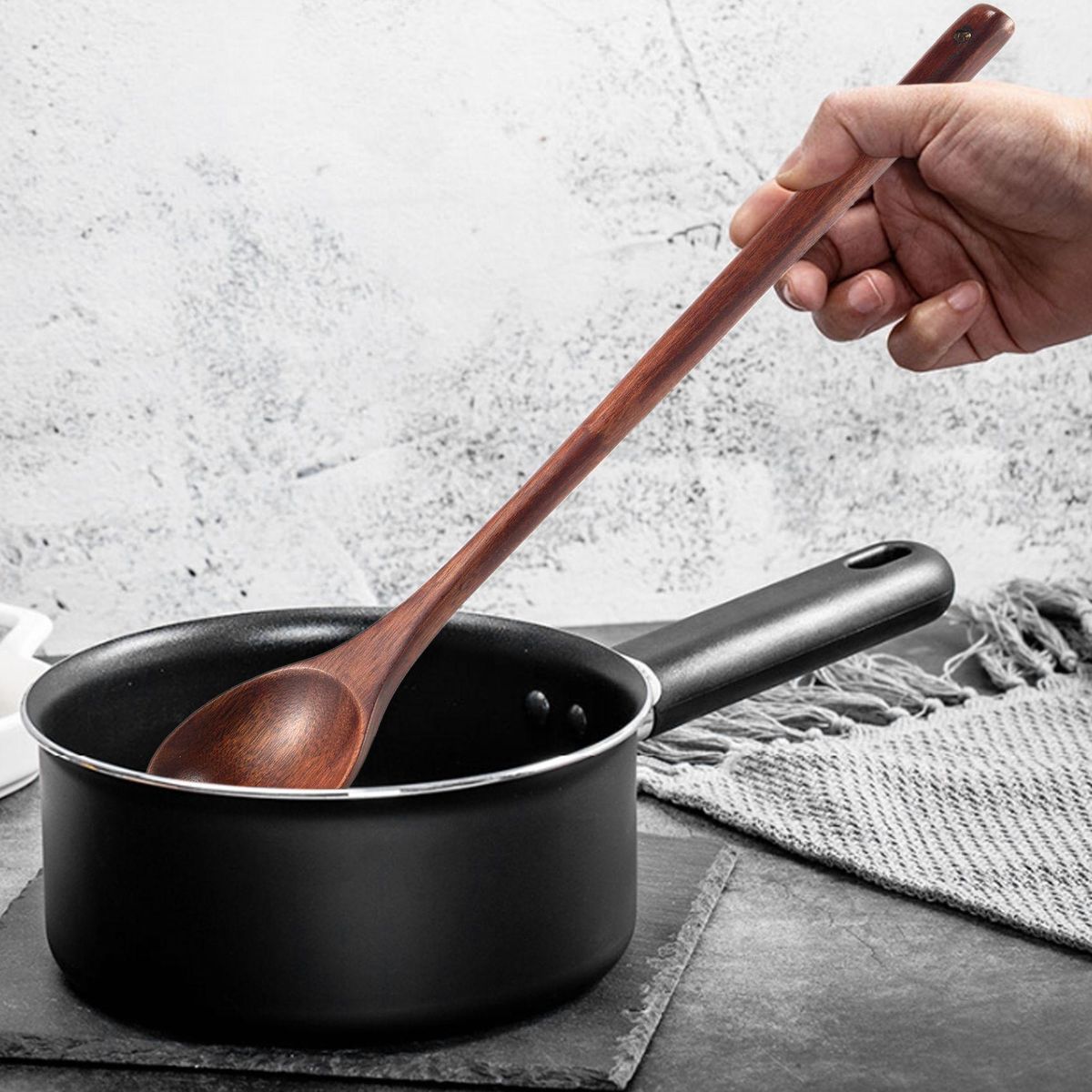 6 Pieces Wooden Spoons Kitchen Serving Long Handle Soup Spoons Cooking Tasting Spoons for Eating Mixing Stirring
