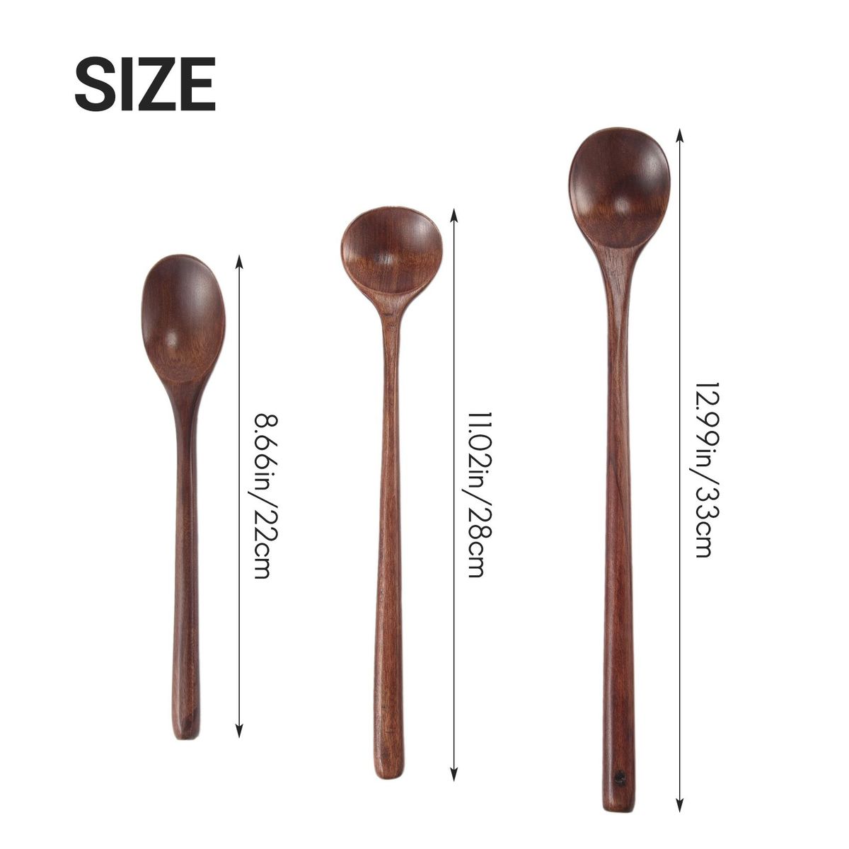 6 Pieces Wooden Spoons Kitchen Serving Long Handle Soup Spoons Cooking Tasting Spoons for Eating Mixing Stirring
