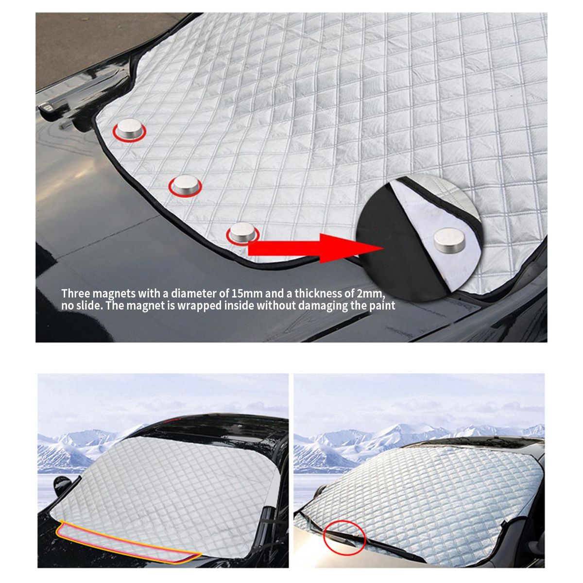 Car Windscreen Cover Windshield Magnetic Snow Cover Windshield Front Cover Anti Rain Snow Frost Sun Protection Cover Dust Protector with Magnet Design 157*126cm