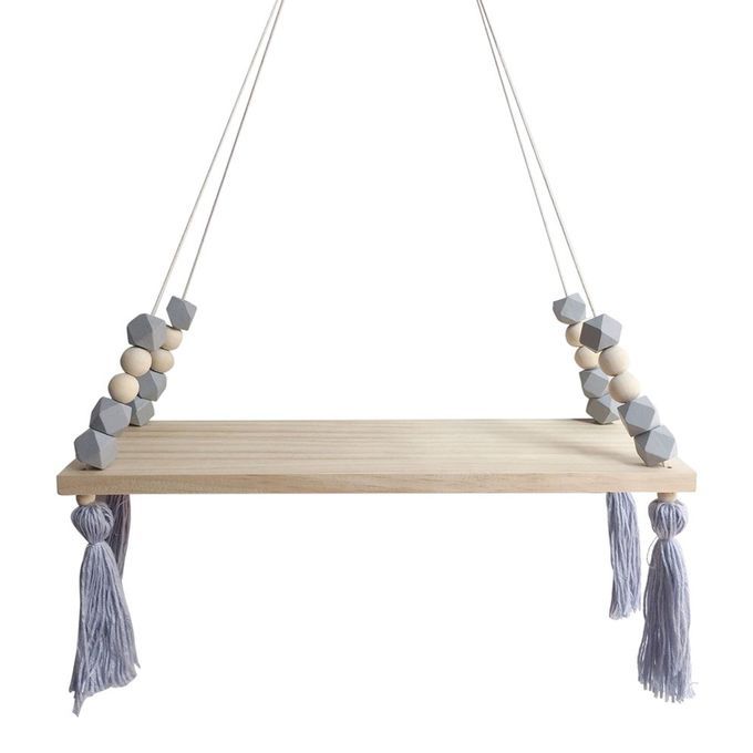 Nordi  Style Wooden Bead T Els Storage Ra K Wall Rope Hanging Shelf-gray