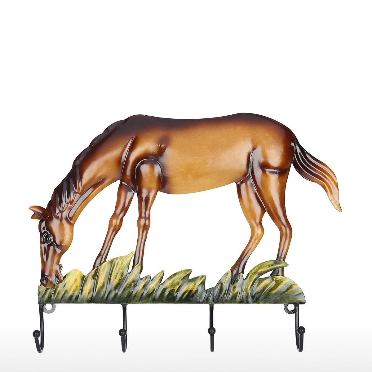 Tooarts Horse Wall Hook Decorative Iron Wall Hanger Wall Mounted Coat, Key, Hat Hook Vintage Design Hanger with 4 Hooks Screws Included