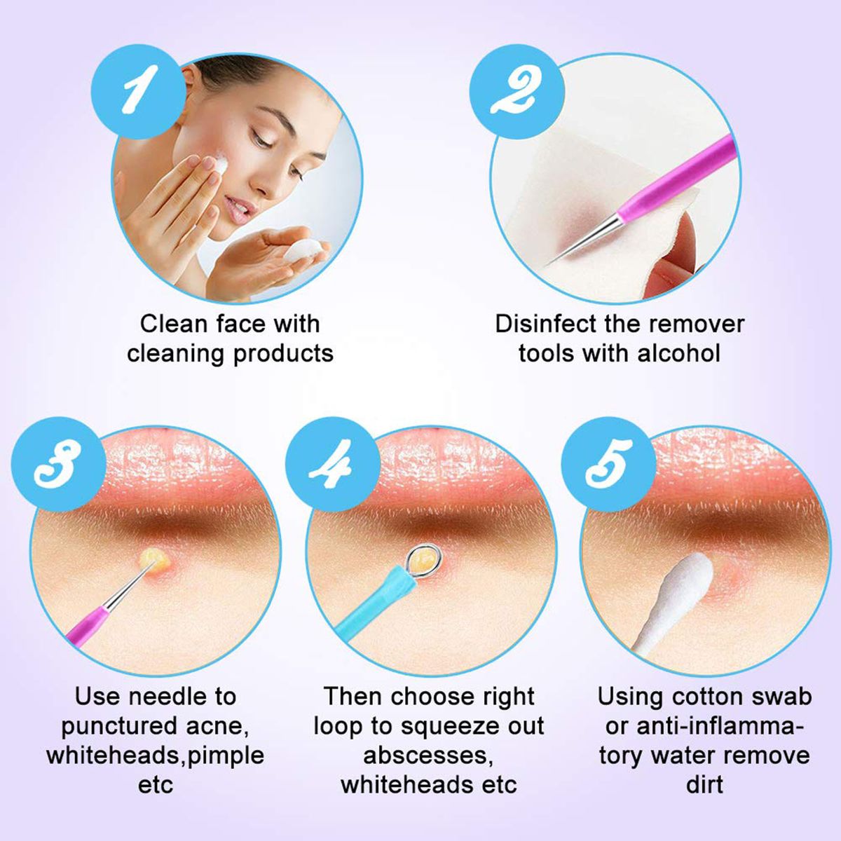10PCS Pimple Comedone Extractor Tool Acne Removal Kit