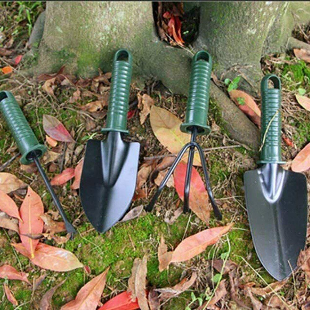 4PCS Garden Tools Suit Trowel Rake Shovel Heavy Duty Metal