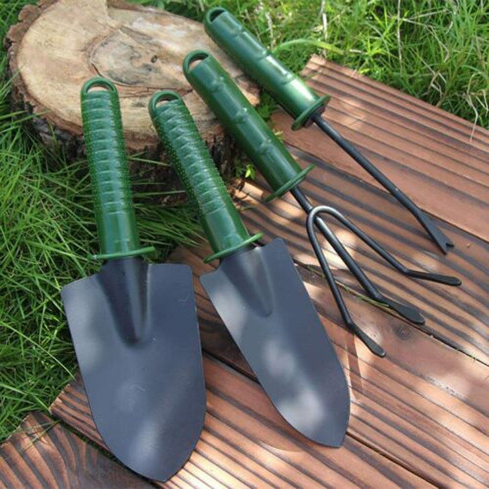 4PCS Garden Tools Suit Trowel Rake Shovel Heavy Duty Metal