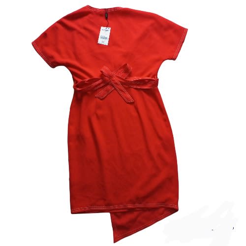 Next Tailoring Red Wrap Belted Dress with White Stitching
