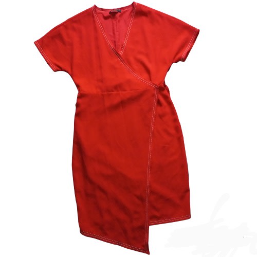 Next Tailoring Red Wrap Belted Dress with White Stitching
