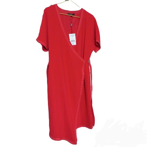 Next Tailoring Red Wrap Belted Dress with White Stitching