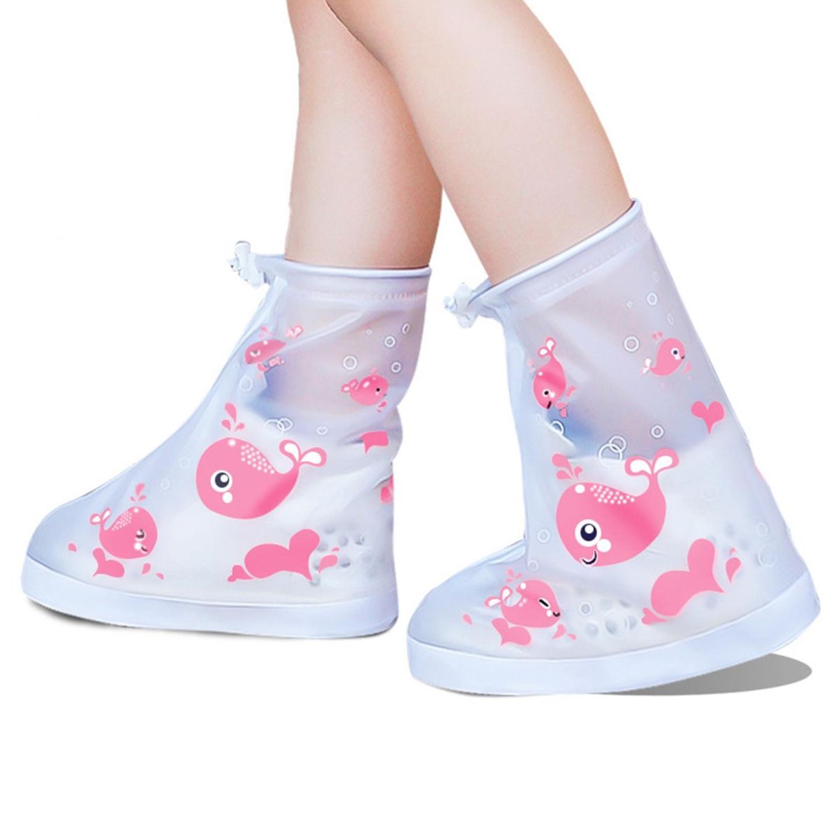 Kids Waterproof Rain Shoe Covers Cartoon Print Rain Boots for Boys Pink