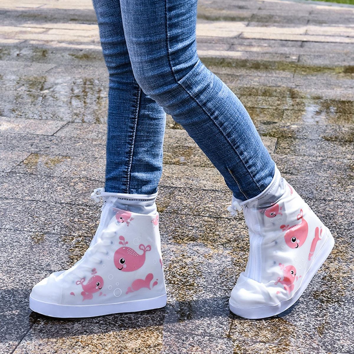 Kids Waterproof Rain Shoe Covers Cartoon Print Rain Boots for Boys Pink