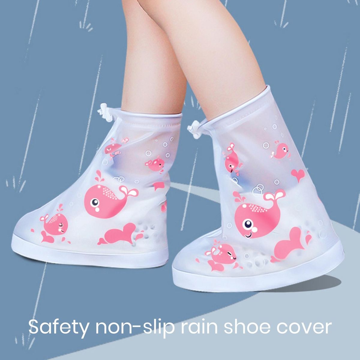 Kids Waterproof Rain Shoe Covers Cartoon Print Rain Boots for Boys Pink