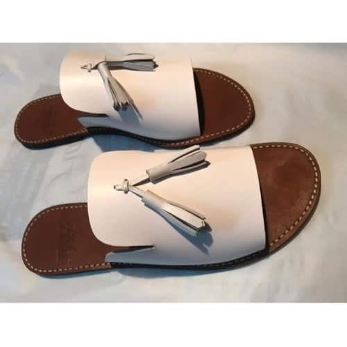 Luxury Women's Tassel Detail Slippers With Side Slits - White