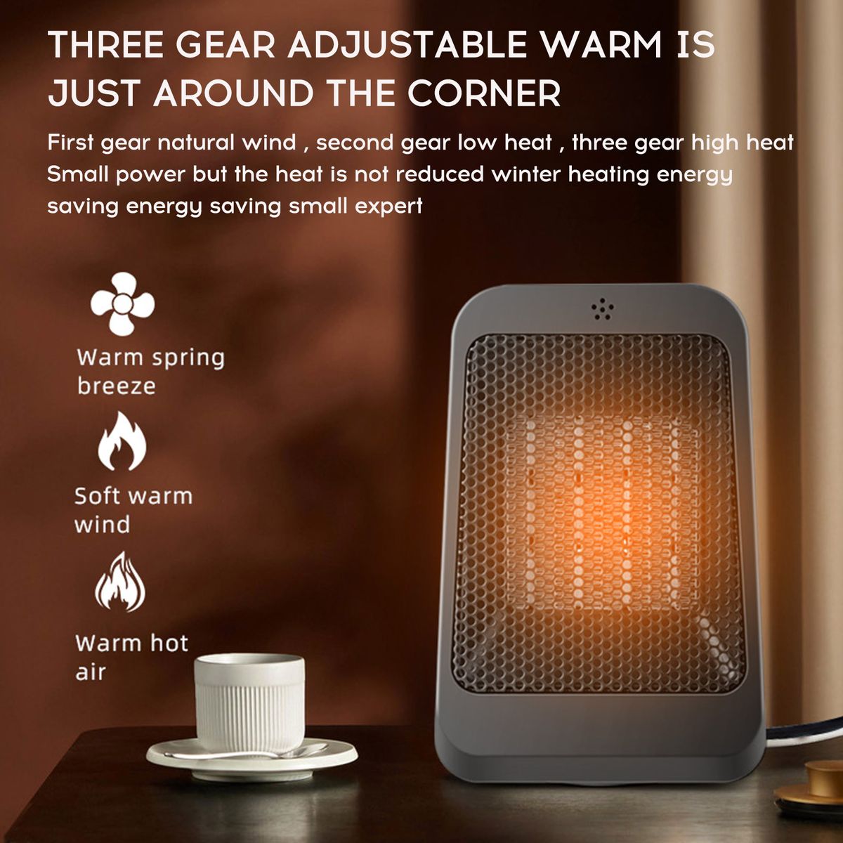 PTC Heating Small Heater Fan 3-gear Adjustable Remote