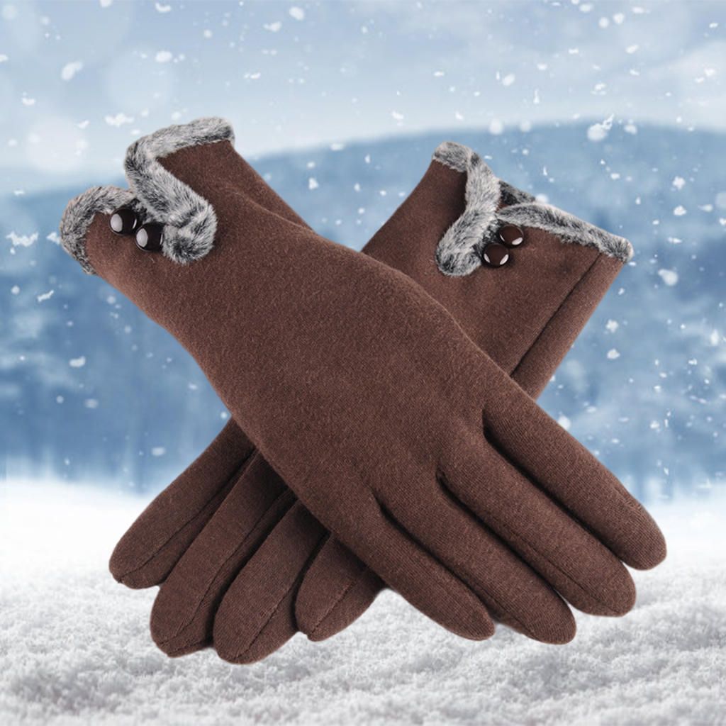 Ladies Winter Gloves Touch Screen Fleece Thick Warm Brown