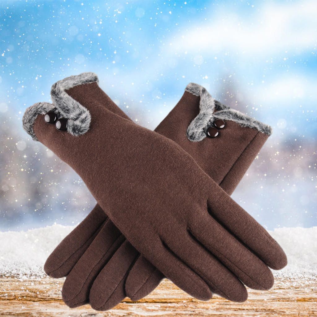 Ladies Winter Gloves Touch Screen Fleece Thick Warm Brown