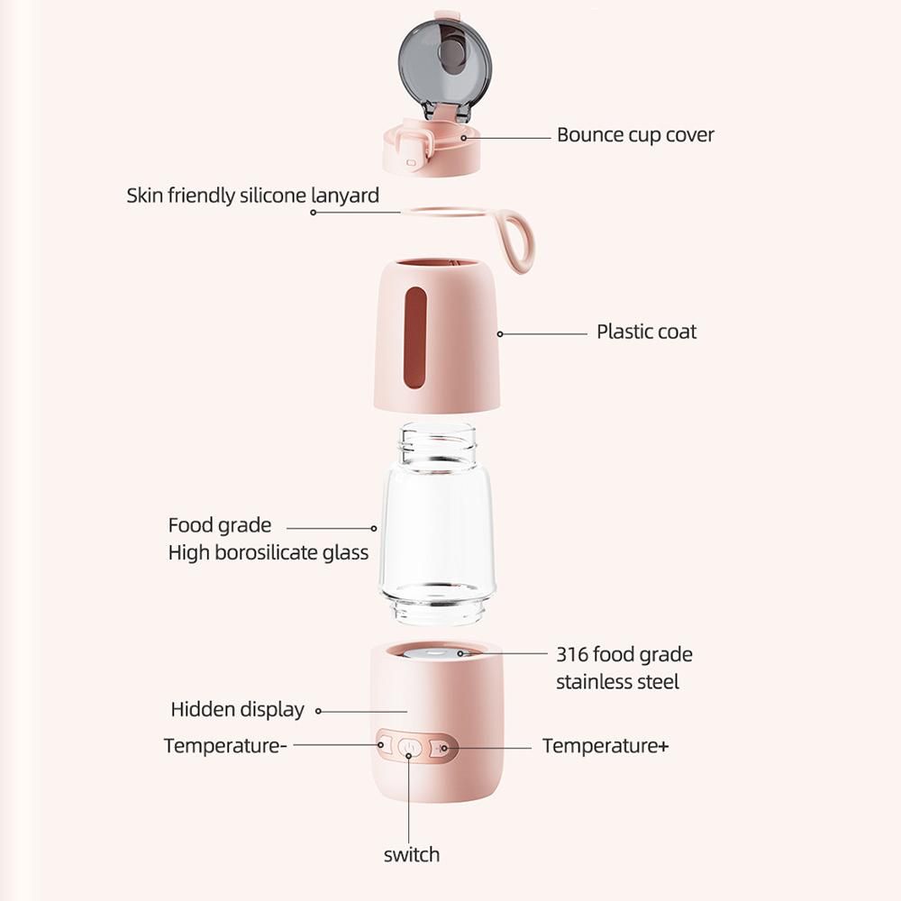 Portable Water Warmer for Baby Formula 300ml Capacity Precise Temperature Control Built-in Battery Wireless Instant Water Warmer Electric Kettle for Car Travel Outdoor