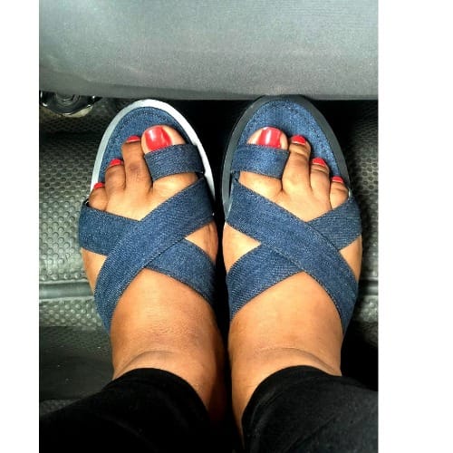 Denim Flat Slippers-Blue