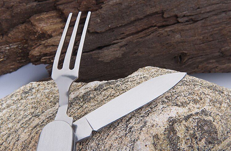 1Pc Outdoor Tableware Stainless Steel Spoon/Fork//Bottle Opener 4 In 1 Folding Cutlery Set