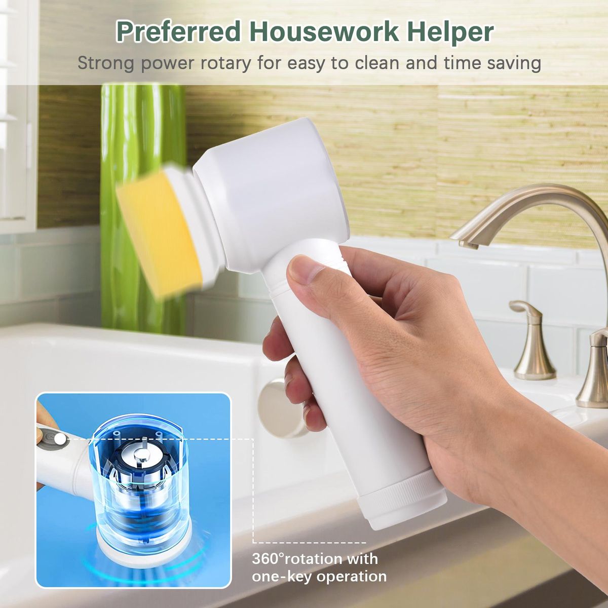 Electric Spin Scrubber Handheld Electric Cleaning Brush with 3 Brush Heads and 1 Hook AA Battery Powered Cleaning Tools for Kitchen Bathroom Wall Window Floor