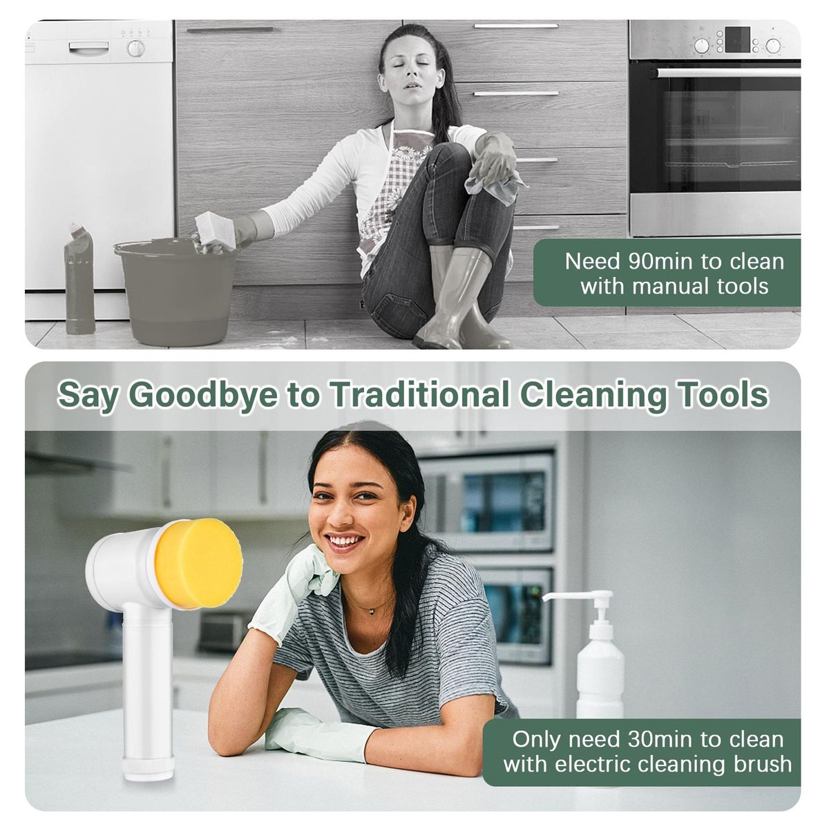 Electric Spin Scrubber Handheld Electric Cleaning Brush with 3 Brush Heads and 1 Hook AA Battery Powered Cleaning Tools for Kitchen Bathroom Wall Window Floor