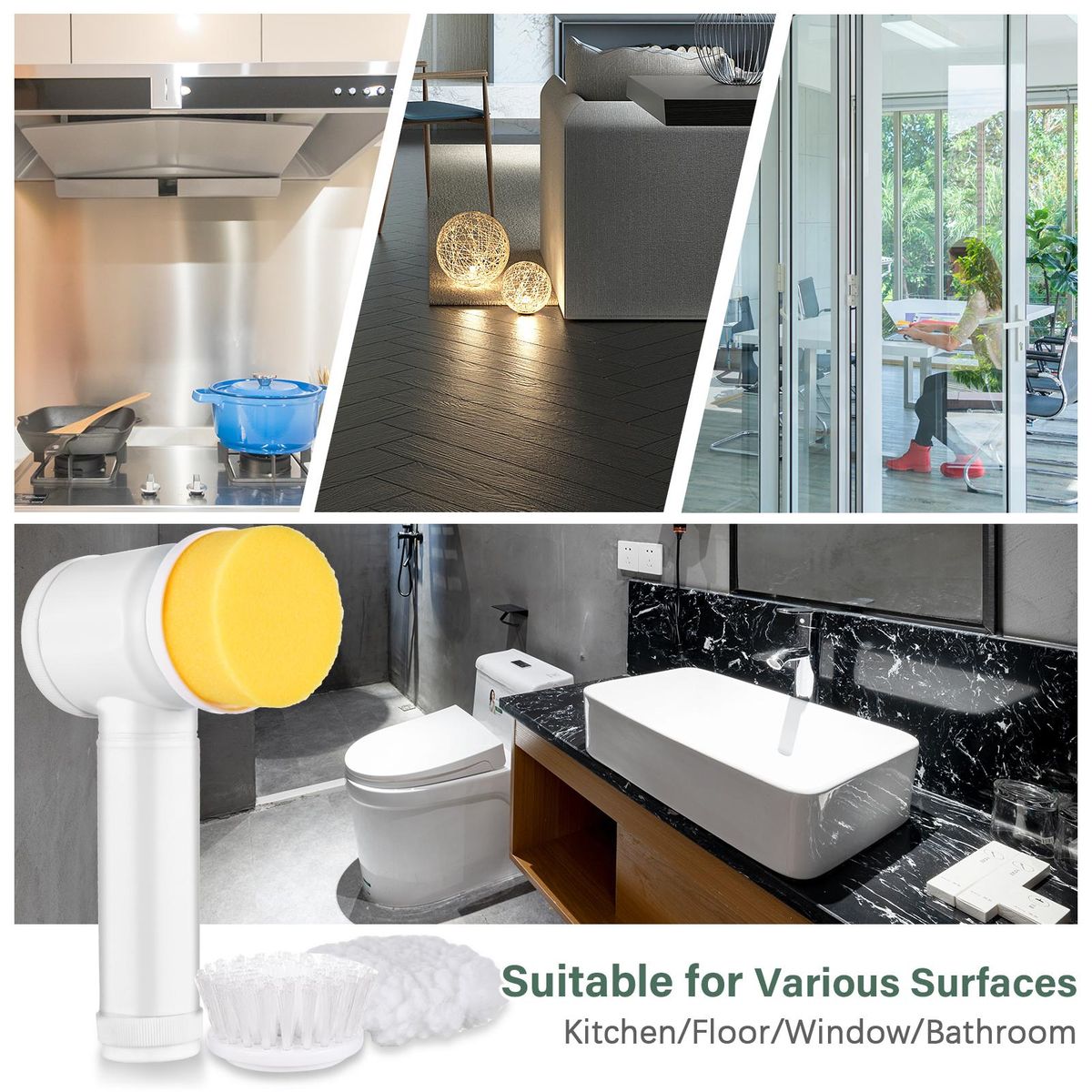 Electric Spin Scrubber Handheld Electric Cleaning Brush with 3 Brush Heads and 1 Hook AA Battery Powered Cleaning Tools for Kitchen Bathroom Wall Window Floor