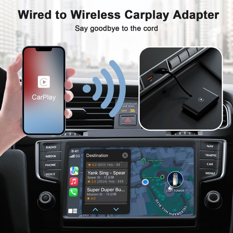 Wired To Wireless Carplay Adapter For IPhone Black Rectangle