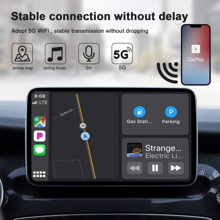 Wired To Wireless Carplay Adapter For IPhone Black Rectangle
