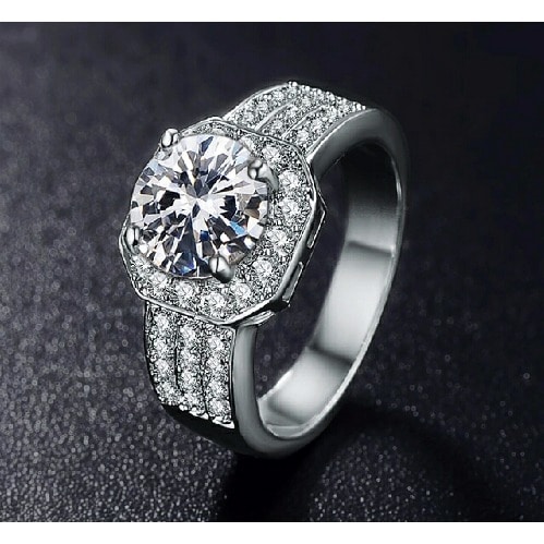 Pave Micro Clear Aaa Cubic Zircon Engagement Ring