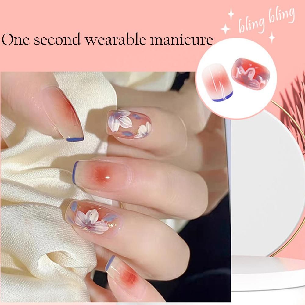 24PCS Short Press on Nail Cute Flowers Design Sweet Style