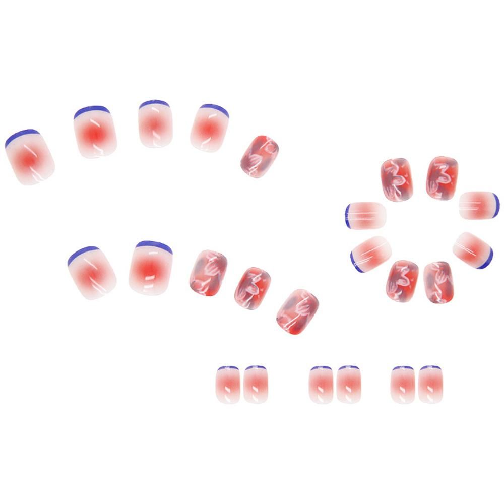 24PCS Short Press on Nail Cute Flowers Design Sweet Style