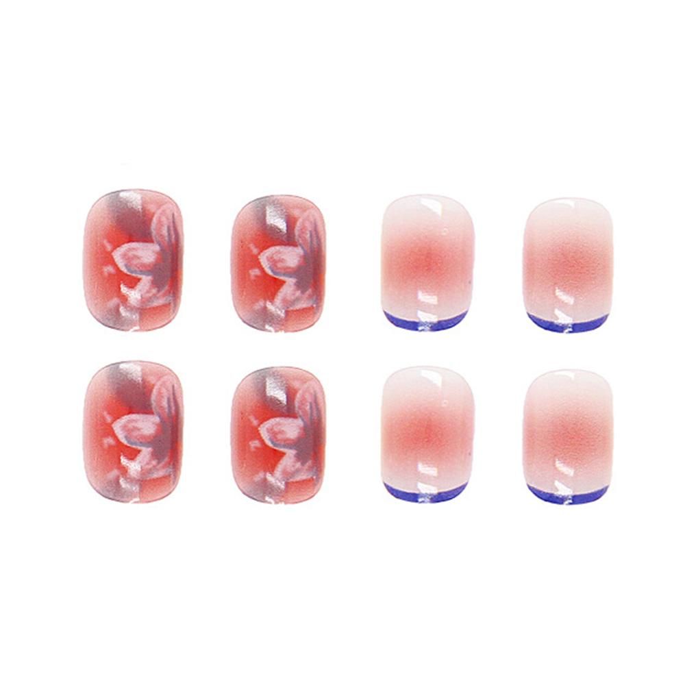 24PCS Short Press on Nail Cute Flowers Design Sweet Style