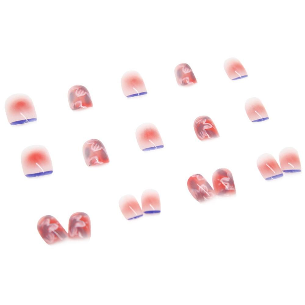 24PCS Short Press on Nail Cute Flowers Design Sweet Style