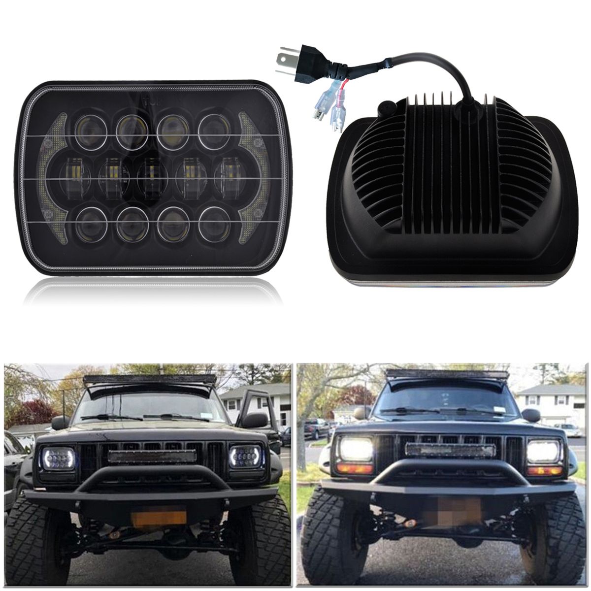 1Pc 5x7 Inch 85W Car Headlight 13Pcs Lamp Beads H4 Plug High