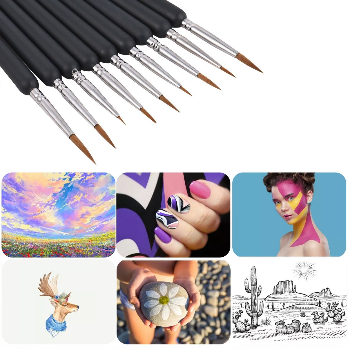 9 Pcs Nail Liner Pens Nail Art Brush Set UV Painting Pen Birch Wood Handle Manicure Nail Art Tip Builder Liner Polish Pen Tools