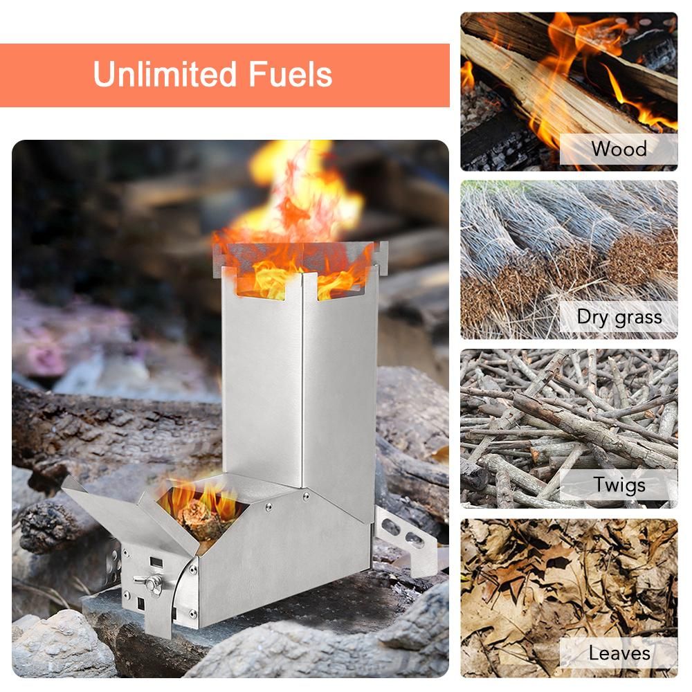 Lixada Outdoor Collapsible Wood Burning Stainless Steel Rocket Stove Backpacking Camp Tent Stove