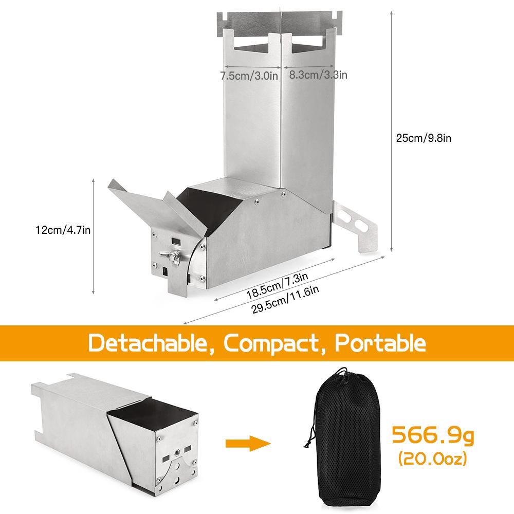 Lixada Outdoor Collapsible Wood Burning Stainless Steel Rocket Stove Backpacking Camp Tent Stove