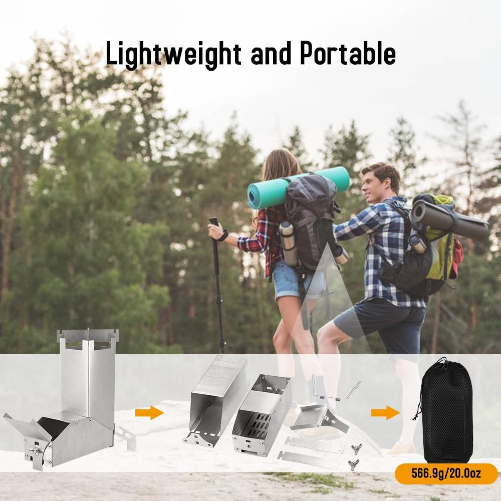 Lixada Outdoor Collapsible Wood Burning Stainless Steel Rocket Stove Backpacking Camp Tent Stove