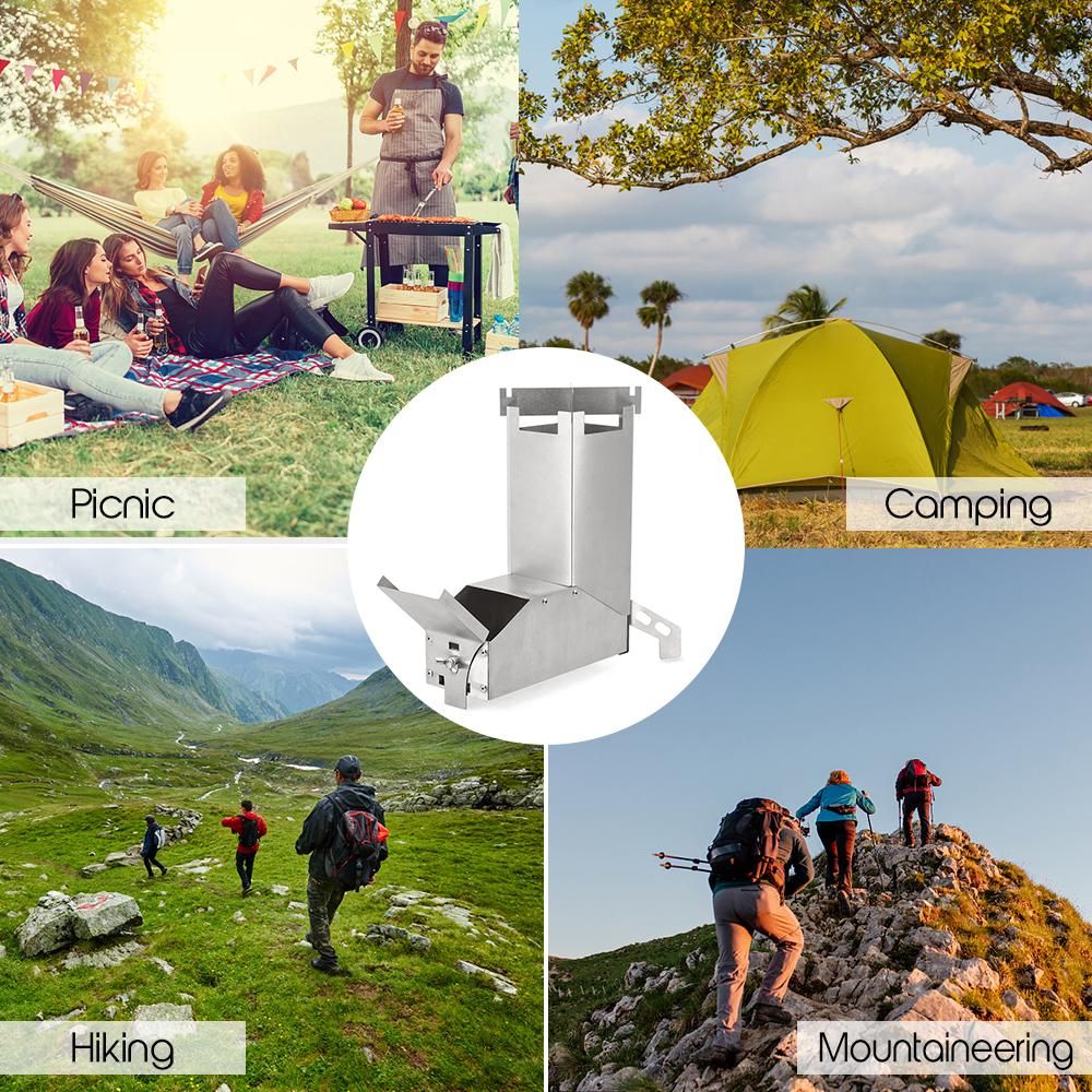Lixada Outdoor Collapsible Wood Burning Stainless Steel Rocket Stove Backpacking Camp Tent Stove