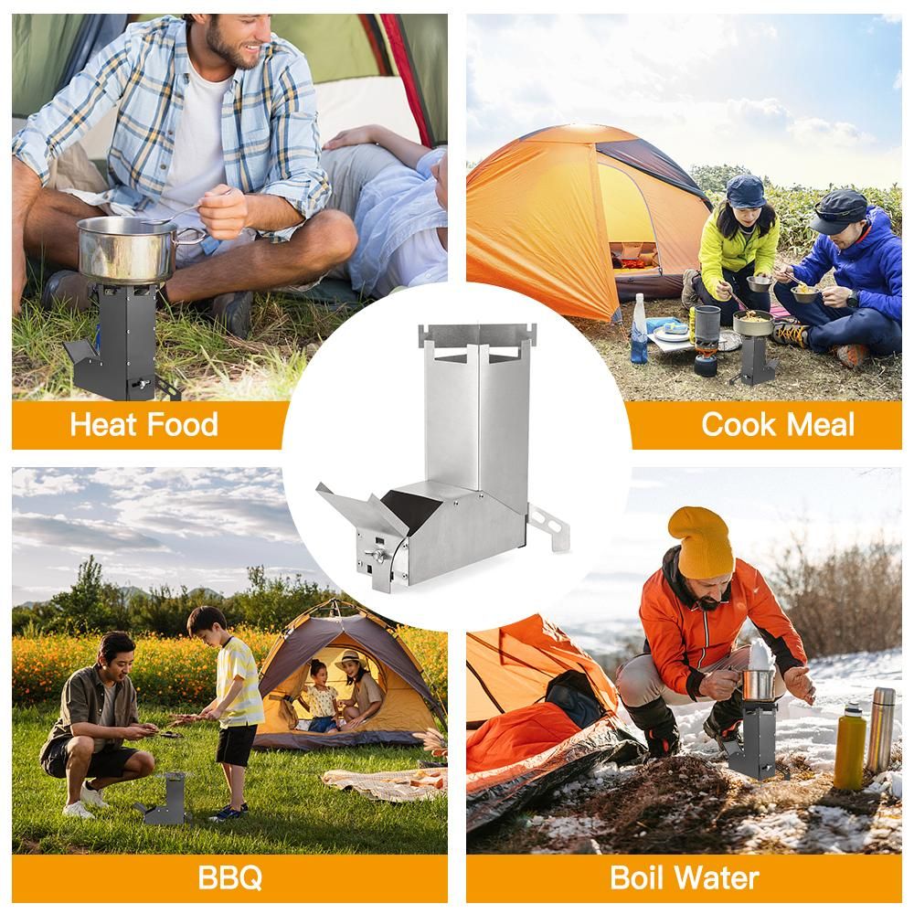 Lixada Outdoor Collapsible Wood Burning Stainless Steel Rocket Stove Backpacking Camp Tent Stove