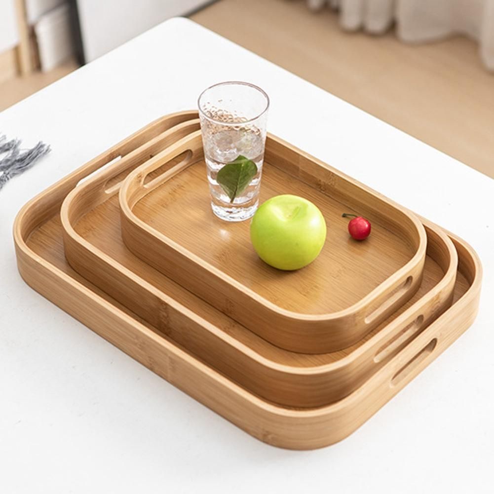 Bamboo Rectangle Serving Tray Wood Plate Tea Food Dishe Drink Platter Food Plate Dinner Beef Steak Fruit Snack Tray,A