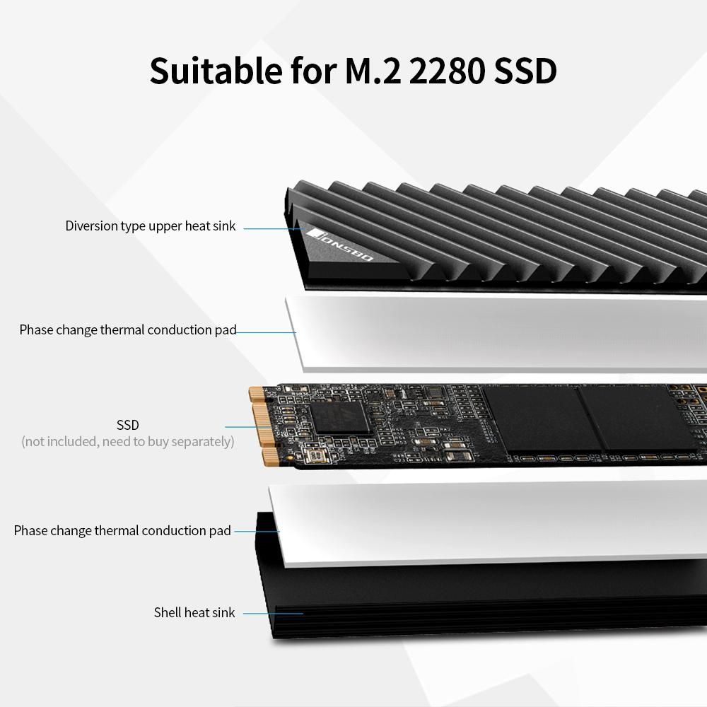 M.2-3 Radiator M.2 SSD Heat Sink Aluminum Heat Sink Tool-free Design Radiator with Thermal Pad for M.2 2280 SSD Grey