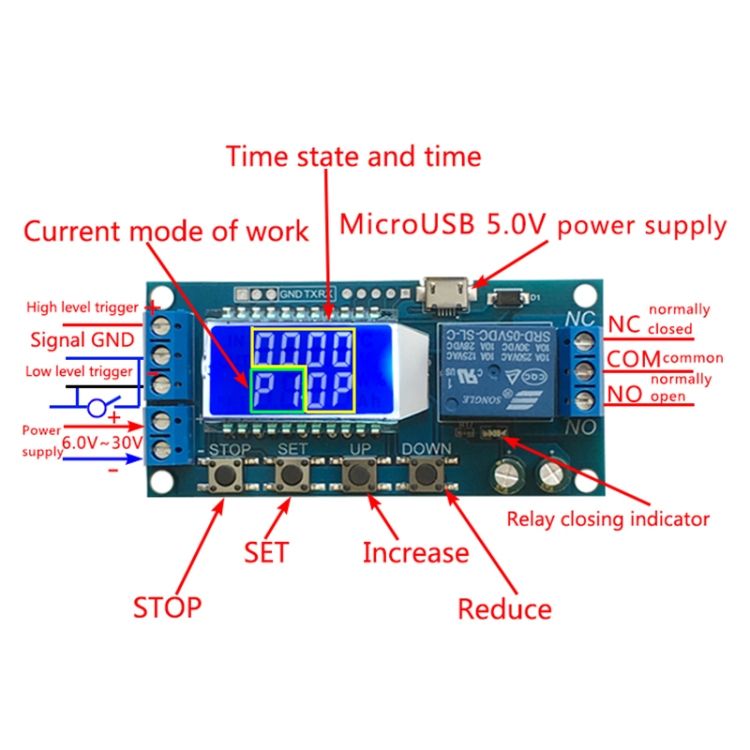 6-30V Micro USB Digital LCD Delay Relay